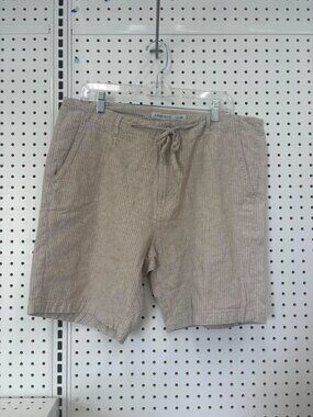 Marfinno Mens Slim-Fit Beige Striped Shorts With Drawstring Waist Size 46 Linen